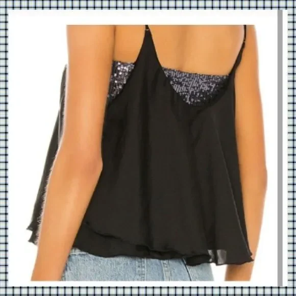 NWT, Free People, Turn It On Black Cami w/Purple Sequin Bandeau - Picture 2 of 3